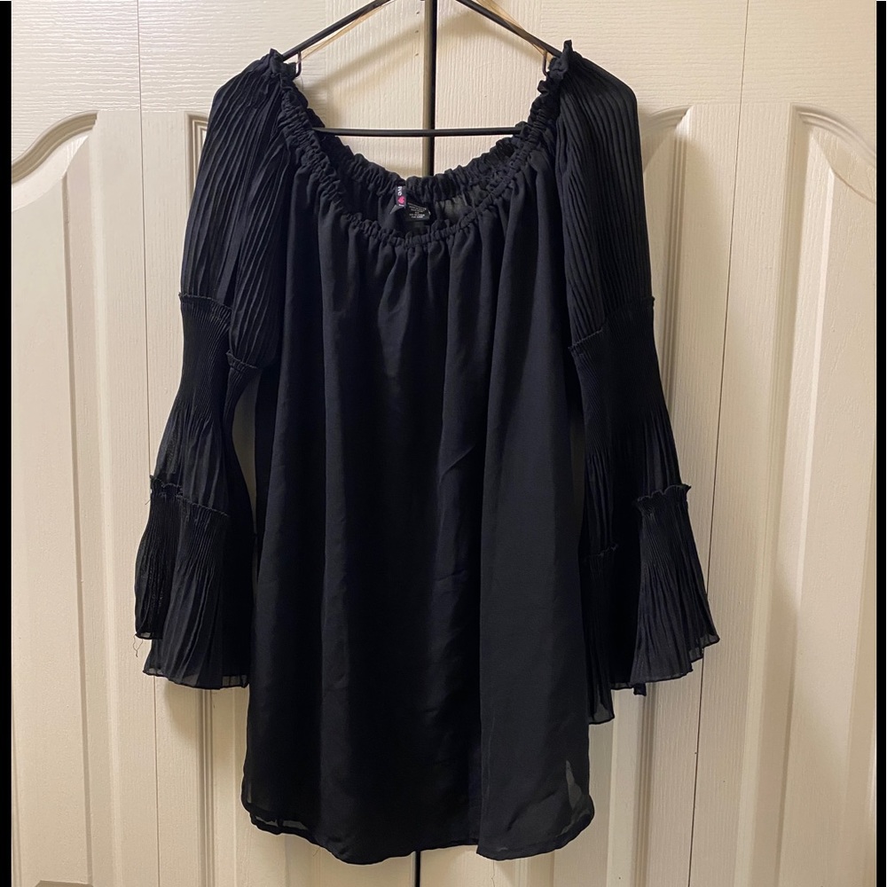 Beautiful Sheer Bell Sleeve Black Top